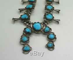 Vintage Pawn Navajo Squash Blossom Necklace Turquoise Sterling Silver