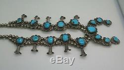 Vintage Pawn Navajo Squash Blossom Necklace Turquoise Sterling Silver