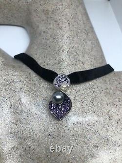 Vintage Pearl Amethyst Deco 925 Sterling Silver Necklace