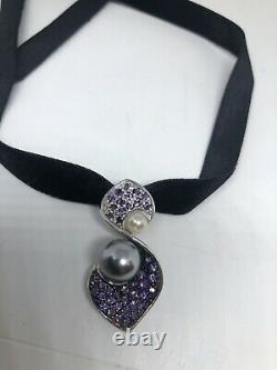 Vintage Pearl Amethyst Deco 925 Sterling Silver Necklace