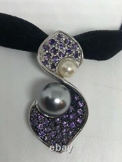 Vintage Pearl Amethyst Deco 925 Sterling Silver Necklace