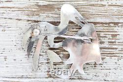 Vintage Peru Bird Catching Stingray Sterling Silver Brooch 925 Laffi Era Rare