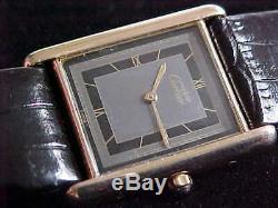 Vintage Preowned Man's Quartz Cartier Tank With Gray & Black Tuxedo Dial Sharp