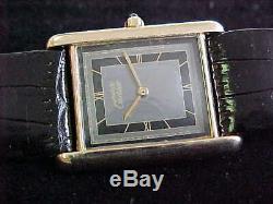 Vintage Preowned Man's Quartz Cartier Tank With Gray & Black Tuxedo Dial Sharp