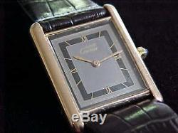 Vintage Preowned Man's Quartz Cartier Tank With Gray & Black Tuxedo Dial Sharp