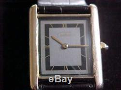 Vintage Preowned Man's Quartz Cartier Tank With Gray & Black Tuxedo Dial Sharp