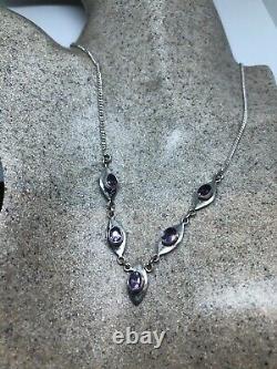 Vintage Purple Amethyst 925 Sterling Silver Statement Necklace