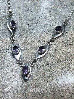 Vintage Purple Amethyst 925 Sterling Silver Statement Necklace