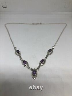 Vintage Purple Amethyst 925 Sterling Silver Statement Necklace