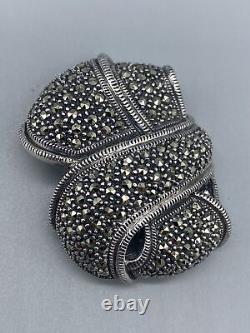Vintage Rare Judith Jack Bow Ribbon Marcasite Sterling Silver 925 Pin Brooch
