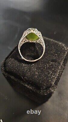 Vintage Rare Siberian Jadite Jade Ring set in Sterling Silver Size 9/ Adjustable