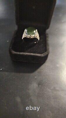 Vintage Rare Siberian Jadite Jade Ring set in Sterling Silver Size 9/ Adjustable