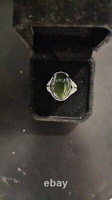 Vintage Rare Siberian Jadite Jade Ring set in Sterling Silver Size 9/ Adjustable