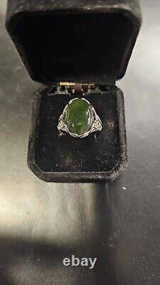 Vintage Rare Siberian Jadite Jade Ring set in Sterling Silver Size 9/ Adjustable