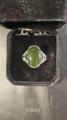 Vintage Rare Siberian Jadite Jade Ring set in Sterling Silver Size 9/ Adjustable