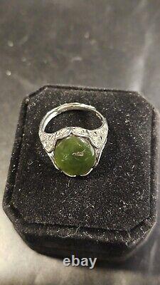 Vintage Rare Siberian Jadite Jade Ring set in Sterling Silver Size 9/ Adjustable