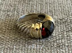 Vintage Retired David Yurman Sterling Silver 14K Yellow Gold Cable Garnet Ring