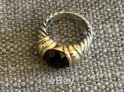 Vintage Retired David Yurman Sterling Silver 14K Yellow Gold Cable Garnet Ring