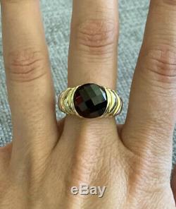 Vintage Retired David Yurman Sterling Silver 14K Yellow Gold Cable Garnet Ring