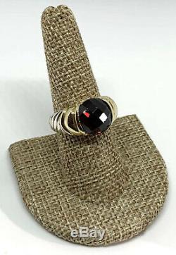 Vintage Retired David Yurman Sterling Silver 14K Yellow Gold Cable Garnet Ring