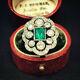 Vintage Retro Antique Art Deco Engagement Cluster Ring 14k Gold Over 3ct Emerald