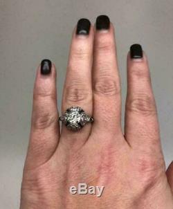 Vintage Retro Engagement Wedding Ring Sapphire 2.3Ct Diamond 14k White Gold Over