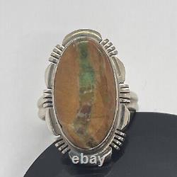 Vintage Ring Jonette Jewelry Signed Sterling Silver Brown Green Cats Eye Jasper