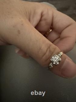 Vintage Ring with White Diamonds Set In Sterling Silver Band Size 6 1/2