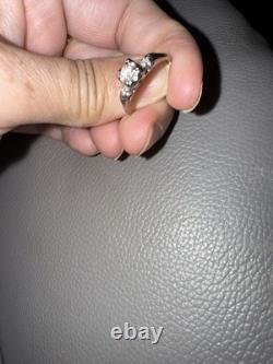 Vintage Ring with White Diamonds Set In Sterling Silver Band Size 6 1/2