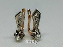 Vintage Russian Hoop Earrings 0.5ct Cut Round Diamond 14k Rose Gold Finish