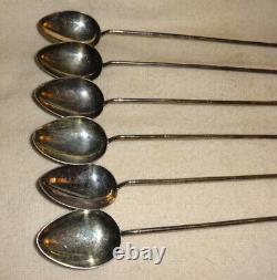 Vintage Set Of 6 Chinese Bamboo Good Luck. 925 Sterling Silver Spoons 75g