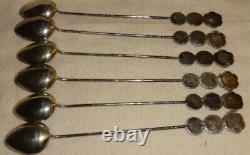 Vintage Set Of 6 Chinese Bamboo Good Luck. 925 Sterling Silver Spoons 75g