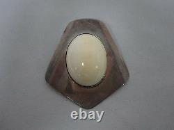 Vintage Signed M. Kaye Sterling Silver Modernist Pendant With Cabochon Stone