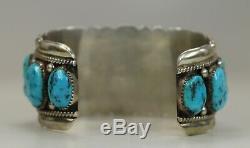 Vintage Signed Native American Indian Zuni Sterling Silver Turquoise Watch Cuff