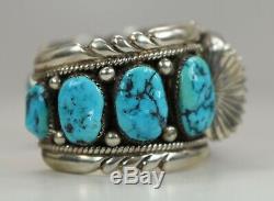 Vintage Signed Native American Indian Zuni Sterling Silver Turquoise Watch Cuff