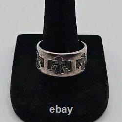 Vintage Signed Native American Navajo Sterling Silver Thunderbird Ring Size 6.75