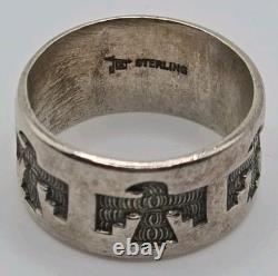 Vintage Signed Native American Navajo Sterling Silver Thunderbird Ring Size 6.75