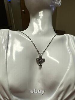 Vintage Signed SC 925 Sterling Silver Rhinestone CZ Cross Pendant Necklace G21