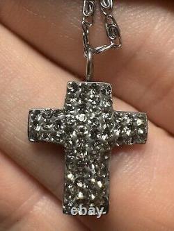 Vintage Signed SC 925 Sterling Silver Rhinestone CZ Cross Pendant Necklace G21