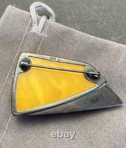 Vintage Silver 875 Brooch Russian Baltic Stone Amber Soviet USSR Jewel Rare Old