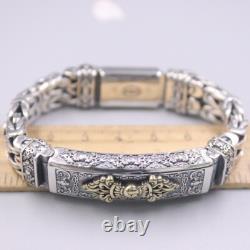 Vintage Silver Bracelet 925 For Men Vajra Double Byzantine Sterling Silve 8.5'