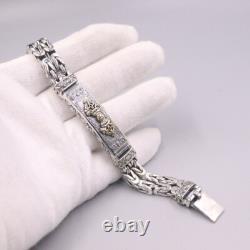 Vintage Silver Bracelet 925 For Men Vajra Double Byzantine Sterling Silve 8.5'