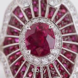 Vintage Solid 925 Sterling Silver 9.50CT Pretty Ruby & White CZ Radiating Ring