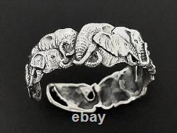 Vintage Solid 925 Sterling Silver Elephant Cuff Bangle Unisex