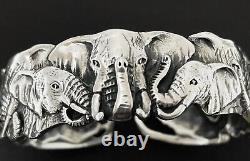 Vintage Solid 925 Sterling Silver Elephant Cuff Bangle Unisex