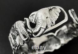 Vintage Solid 925 Sterling Silver Elephant Cuff Bangle Unisex