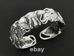 Vintage Solid 925 Sterling Silver Elephant Cuff Bangle Unisex