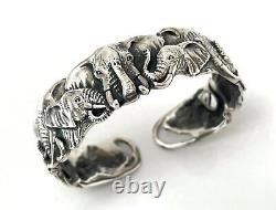 Vintage Solid 925 Sterling Silver Elephant Cuff Bangle Unisex