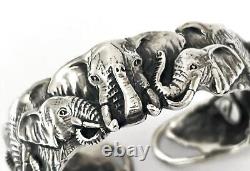 Vintage Solid 925 Sterling Silver Elephant Cuff Bangle Unisex