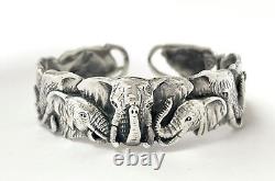 Vintage Solid 925 Sterling Silver Elephant Cuff Bangle Unisex